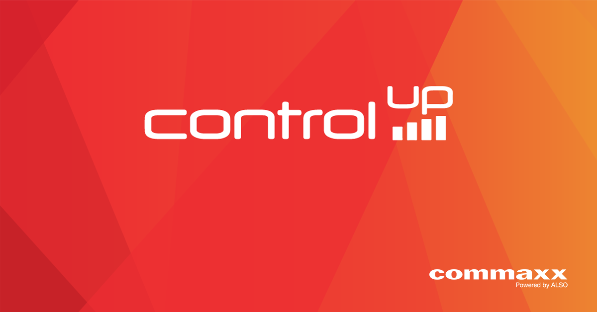 Rød og oransje header. ControlUp by Commaxx powered by ALSO