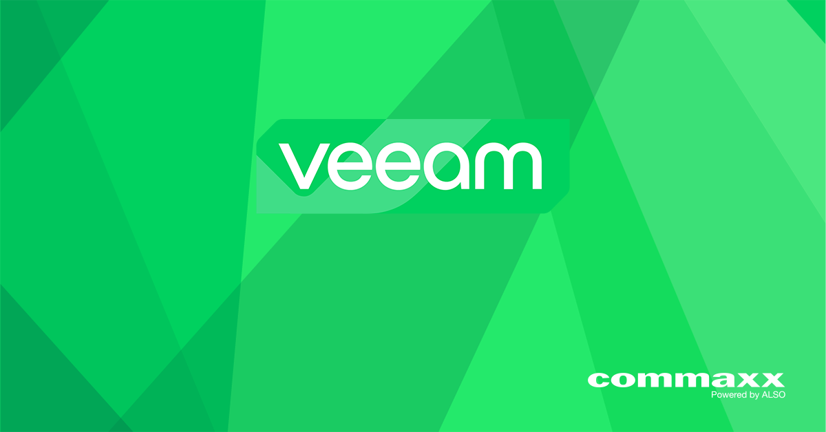 Grønt banner. Veeam by Commaxx powered by ALSO